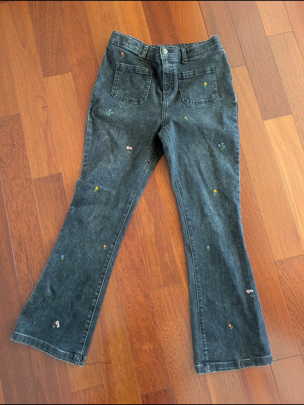 Cat & Jack Black Wash Girls' Embroidered Floral Jeans